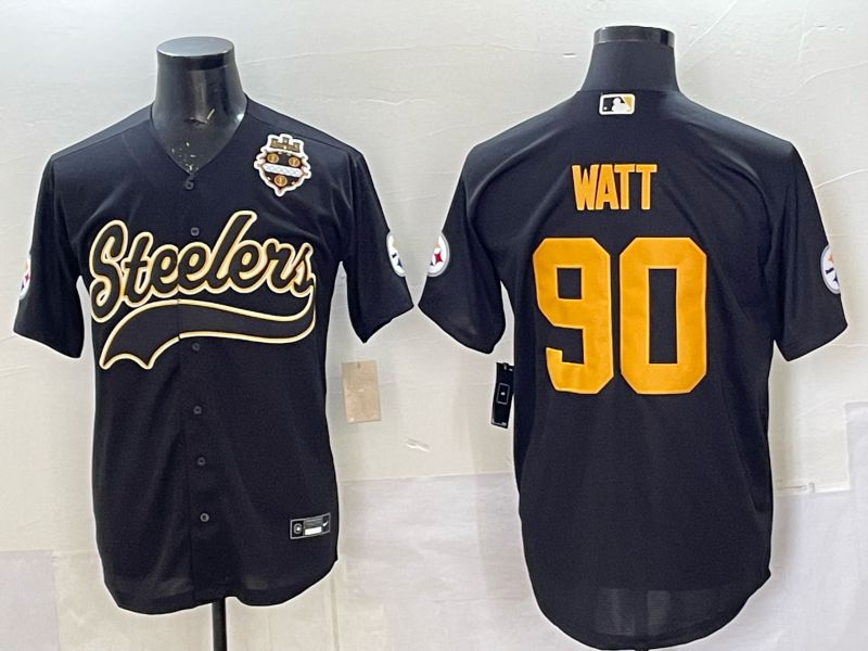 Men 2025 Nike Pittsburgh Steelers #90 Watt Black Joint Name  Limited NFL Jersey style 047->pittsburgh steelers->NFL Jersey